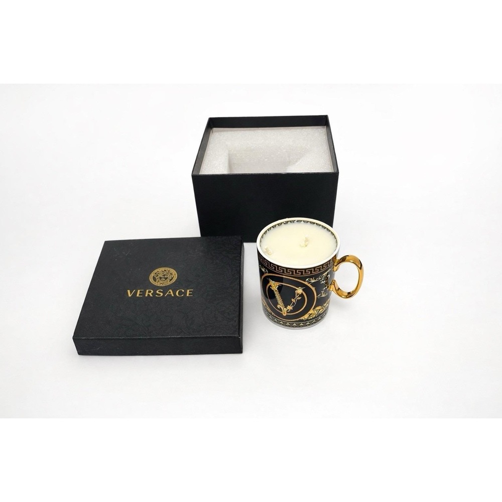 Versace Rosenthal Virtus Gala Black & Gold Mug Candle Porcelain w/Box Never Used - Picture 2 of 4
